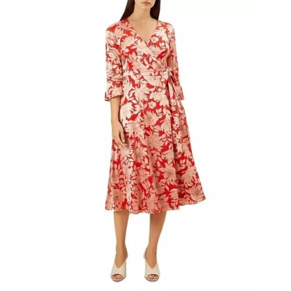 Hobbs Dresses & Skirts - Hobbs London Justina Red & Gold Wrap Midi Dress 8
